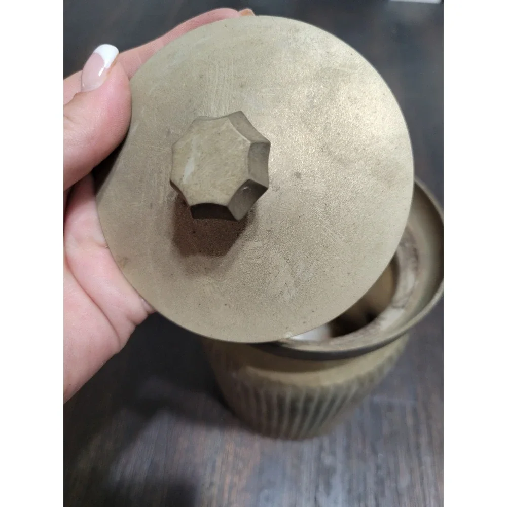 AS-IS Vintage Ribbed Brass Container With‎ Removable Lid